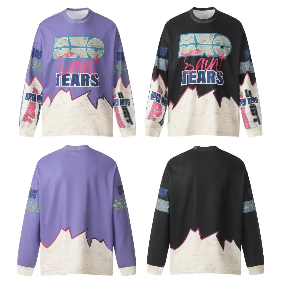 Saint michael tears all-over printed long-sleeved vintage autumn and winter T-shirt Style number: 111 Size: M L XL Wholesale price: 136 Color: black blue